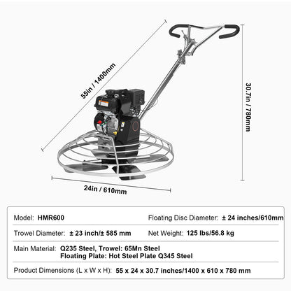 Benzine Betonvlindermachine – Betonpolijstmachine – Betonvlinder – Betonafwerkingsmachine – Loopbetonvlinder – 6 PK Motor – Verstelbare Bladhoek 0-28°