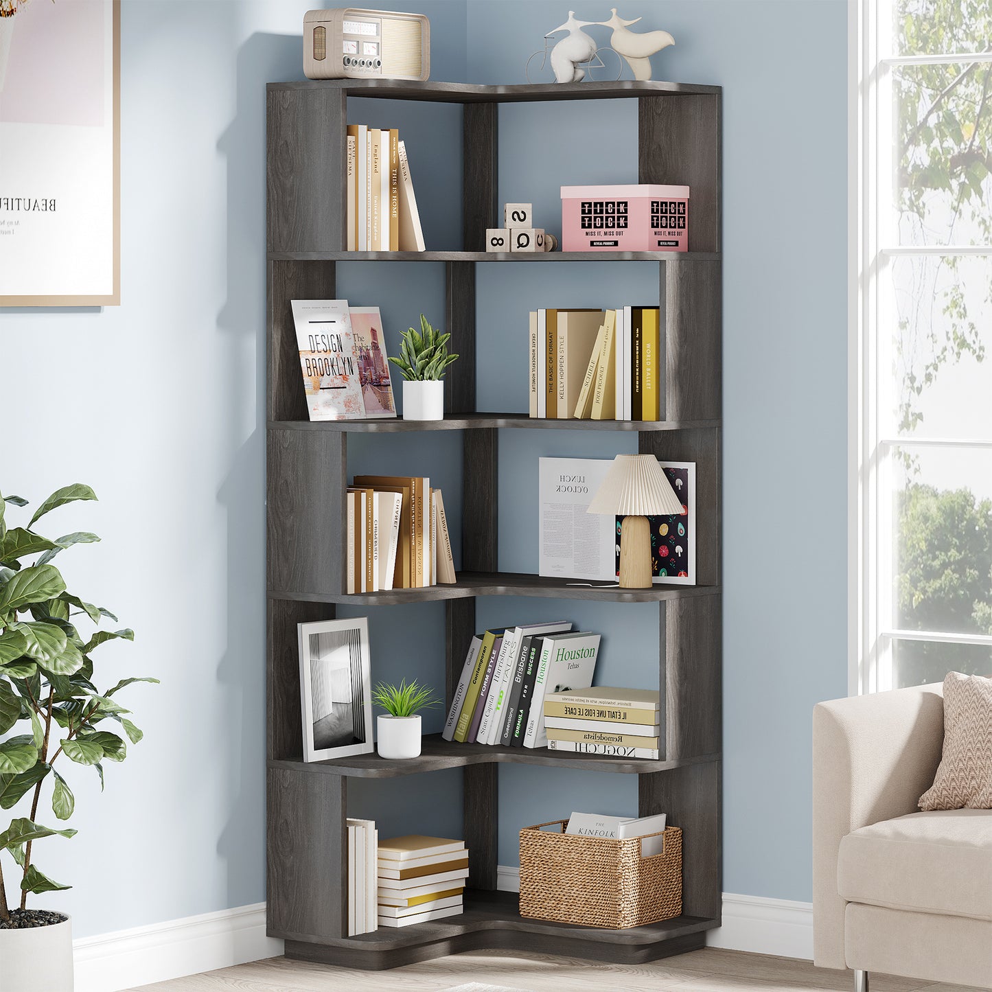 Boekenkast – Boekenrek – Opbergkast – Wandkast – Vakkenkast – Industrieel Design – 164,85 cm Hoog – Antitip Veiligheid