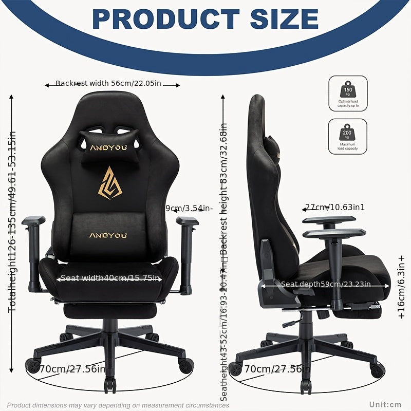 Gamingstoel – Gamestoel – Gaming Chair – Game Stoel – Bureaustoel – Ergonomisch Design – Verstelbare Voetensteun – Kunstleer – Draaiend