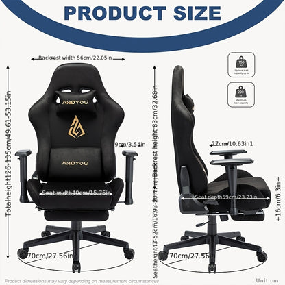 Gamingstoel – Gamestoel – Gaming Chair – Game Stoel – Bureaustoel – Ergonomisch Design – Verstelbare Voetensteun – Kunstleer – Draaiend