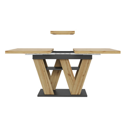 Extendable Dining Table with W-Shaped Legs - Expandable Kitchen Table Suitable for Small Spaces, Pull-Out (119-158.5×80cm), Assembly, Wood Color, Modern Style for Living Room & Dining Room
