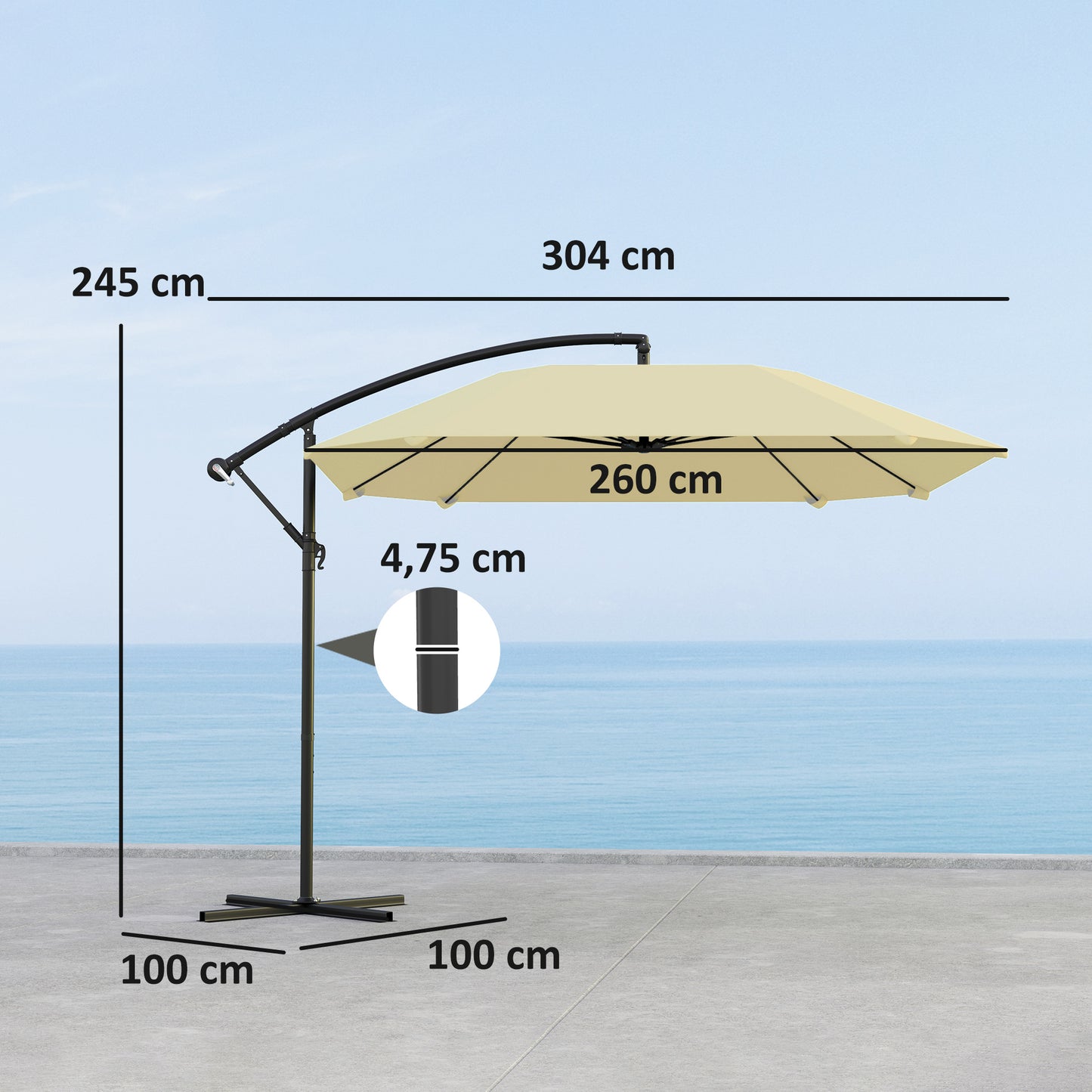 Terrasparasol – Parasol – Zonnescherm – Knikarmparasol – Buitenparasol – Beige – Waterafstotend Doek – Stevige Kruisvoet