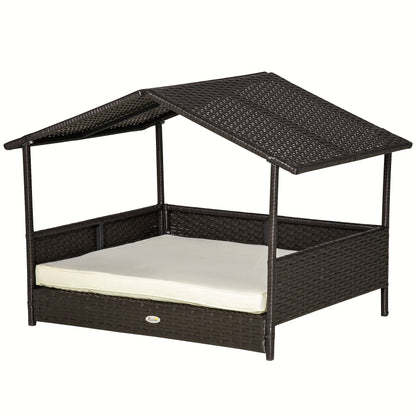 Hondenhok – Hondenhuis – Buitenhok – Kennel – Hondenbench – Weerbestendig PP-Rattan & Stalen Frame – 98x69x73 cm Koffiebruin Met Kussen