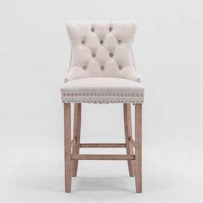 Barkrukken – Barstoelen – Barstoelenset – Keukenstoelen – Barstoelen Met Rugleuning – Set Van 2 Beige Velvet – Button-Tufted – Stevig Metalen Frame – Chrome Nagelrand – Comfortabel En Duurzaam