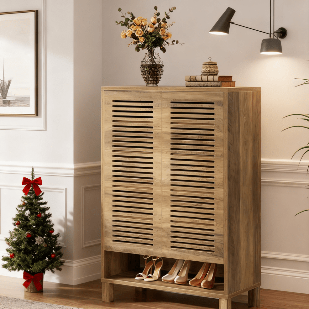 Schoenenkast – Schoenopberger – Schoenrek – Schoenmeubel – Schoenentoren – Groot 6-Laden – Natuurlijk Eikenhout – Stevig MDF – Ruimtebesparend Verticaal Design – 109,98 cm Hoog
