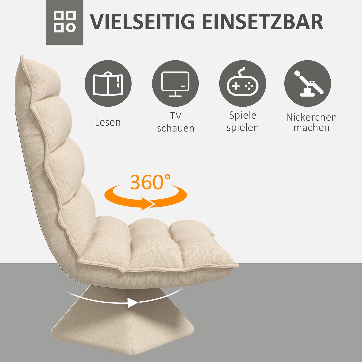 Draaifauteuil – Relaxstoel – Leunstoel – Fauteuil – Leesstoel – Beige – Linnenlook Stof – Compacte Afmetingen 62x70x95 cm