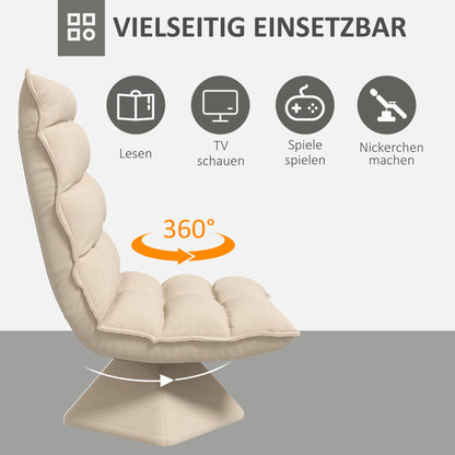 Draaifauteuil – Relaxstoel – Leunstoel – Fauteuil – Leesstoel – Beige – Linnenlook Stof – Compacte Afmetingen 62x70x95 cm