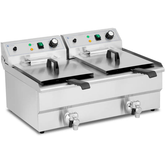Friteuse – Dubbele Frituurpan – Frituurpan – Frietpan – Koude Zone – 2 x 16 Liter Inhoud – 6000 Watt Vermogen – RVS Behuizing