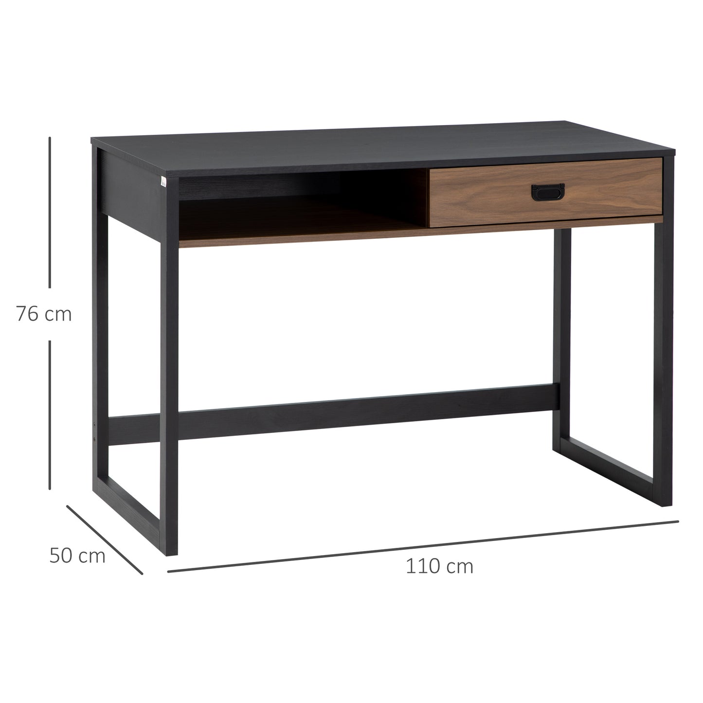 Computertafel – Computerbureau – Bureautafel – Laptoptafel – Werkbureau – Industrieel Design – Groot Werkblad 110x50 cm – Walnoothout Look Met Lade