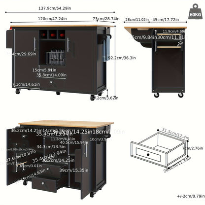 All-in-One Kitchen Island Buffet Cabinet with Folding Worktop, Heavy-Duty Non-Wood Construction, Adjustable Shelves, Wine Rack (Holds 4 Bottles), Door Shelf, Towel Rack - Space-Saving Mobile Kitchen Trolley for Small Kitchens