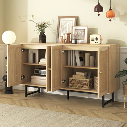 Dressoir – Dressoirs – Opbergkast – Ladekast – Wandkast – 140x39,5x80 cm – Echt Rotan En Hout – Ruime 4-Deurs Kast