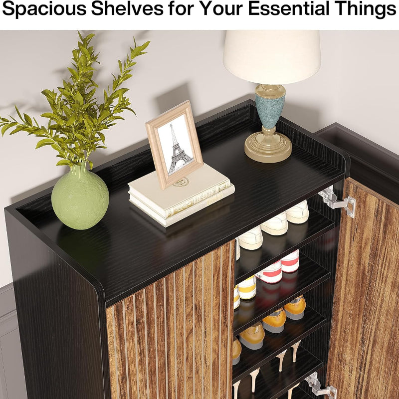 Schoenenkast – Schoenenrek – Schoenopberger – Schoenenkastje – Schoenmeubel – Smal Design – Hout Met Metaal – 25 Paar – Moderne Witte Kast Met Gouden Details