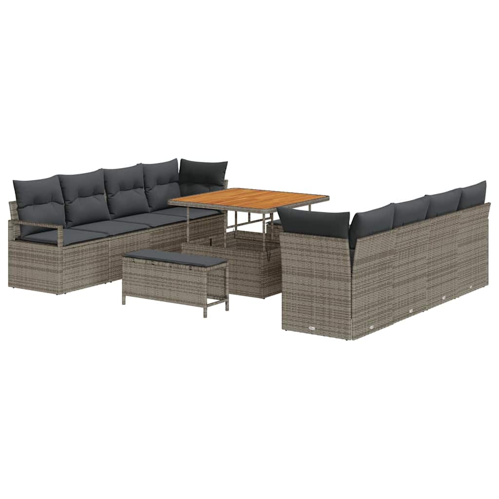 Tuinbankset – Loungeset – Tuinmeubelset – Hoekbank – Buitenbank – Polyester Rotan – UV-bestendig – Ruim Zitcomfort Voor 6-8 Personen - Grijs/Donkergrijs