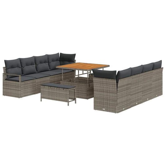 Tuinbankset – Loungeset – Tuinmeubelset – Hoekbank – Buitenbank – Polyester Rotan – UV-bestendig – Ruim Zitcomfort Voor 6-8 Personen - Grijs/Donkergrijs