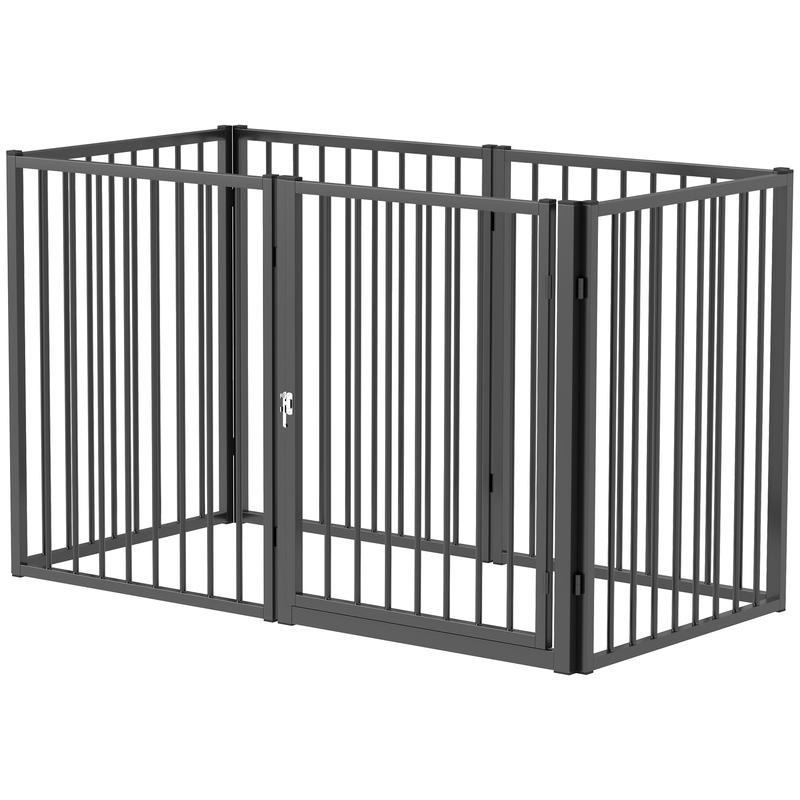 Puppy Playpen, Foldable Portable Dog Playpen, Steel Puppy Playpen, Lockable Door, Weather , Black
