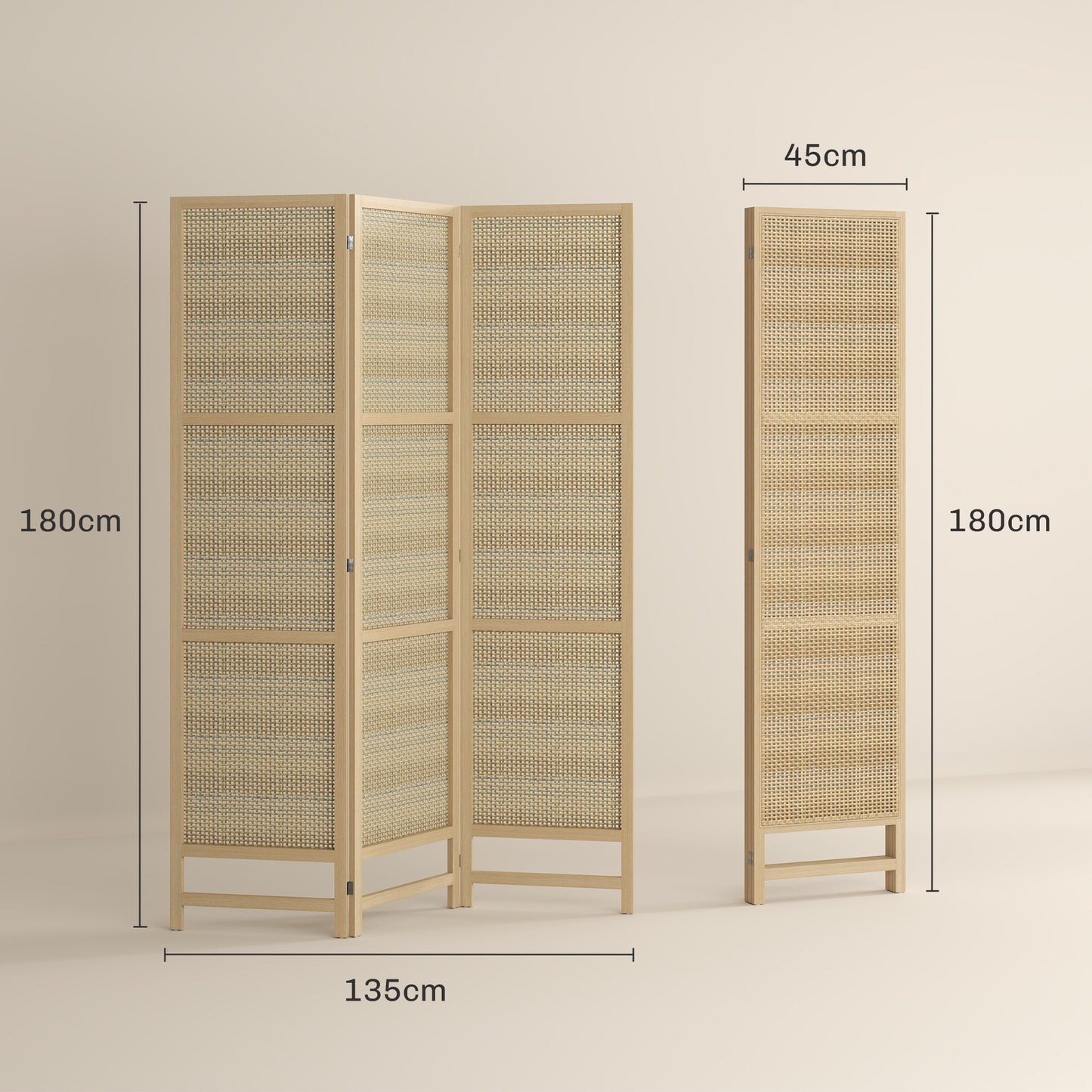 Kamerscherm – Roomdivider – Scheidingswand – Ruimteverdeler – Room Screen – Natuurlijke 3-Delige Kamerscherm – 180 cm Breed – Handgeweven Design – Inklapbaar & Vrijstaand