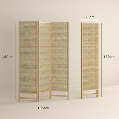 Kamerscherm – Roomdivider – Scheidingswand – Ruimteverdeler – Room Screen – Natuurlijke 3-Delige Kamerscherm – 180 cm Breed – Handgeweven Design – Inklapbaar & Vrijstaand