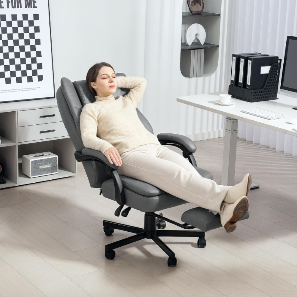 Bureaustoel – Ergonomische Stoel – Kantoorstoel – Draaistoel – Bureaustoelen – Met Massagefunctie – Verstelbare Rugleuning tot 135° – Incl. Voetensteun en 15 cm Dik Comfortabel Kussen