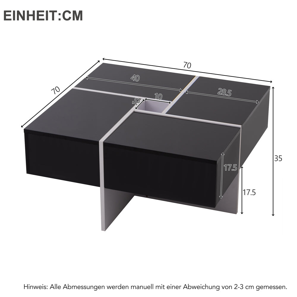 Salontafel – Koffietafel – Woonkamertafel – Opbergtafel – Larentafel – Zwart-wit – Stevige Metalen Constructie – 4 Ruime Lades