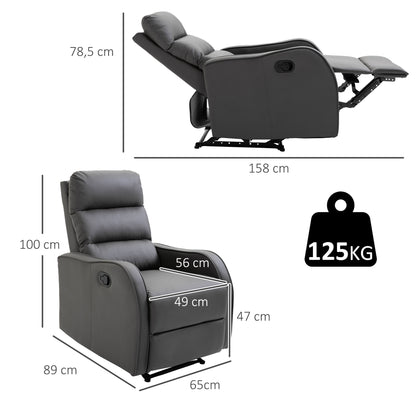 Relaxfauteuil – Recliner – Fauteuil – Tv-stoel – Leunstoel – Donkergrijs – Verstelbare Rugleuning 160° – Kunstleer Bekleding