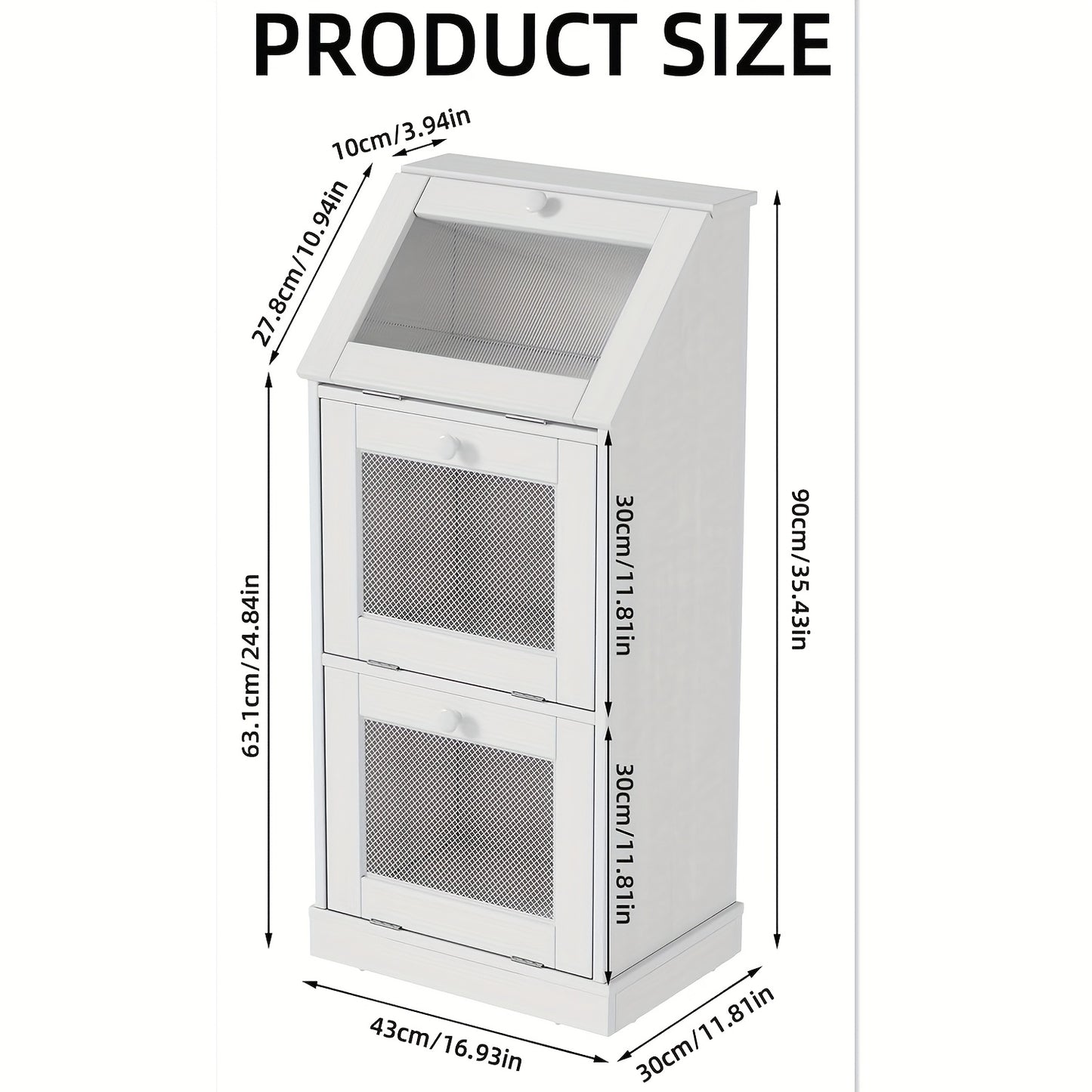 Houten Kast – Opbergkast – Dressoir – Bergkast – Keukenkast – Met Metalen Gaasdeuren – Maximaal 50 kg Draagvermogen – 3 Laags Wit Floor-Standing Meubel