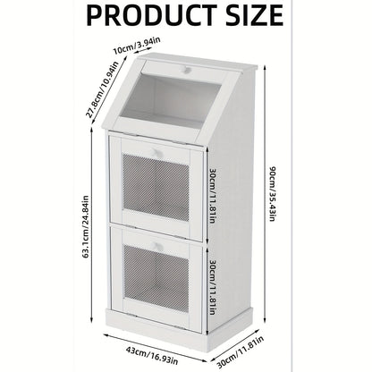 Houten Kast – Opbergkast – Dressoir – Bergkast – Keukenkast – Met Metalen Gaasdeuren – Maximaal 50 kg Draagvermogen – 3 Laags Wit Floor-Standing Meubel