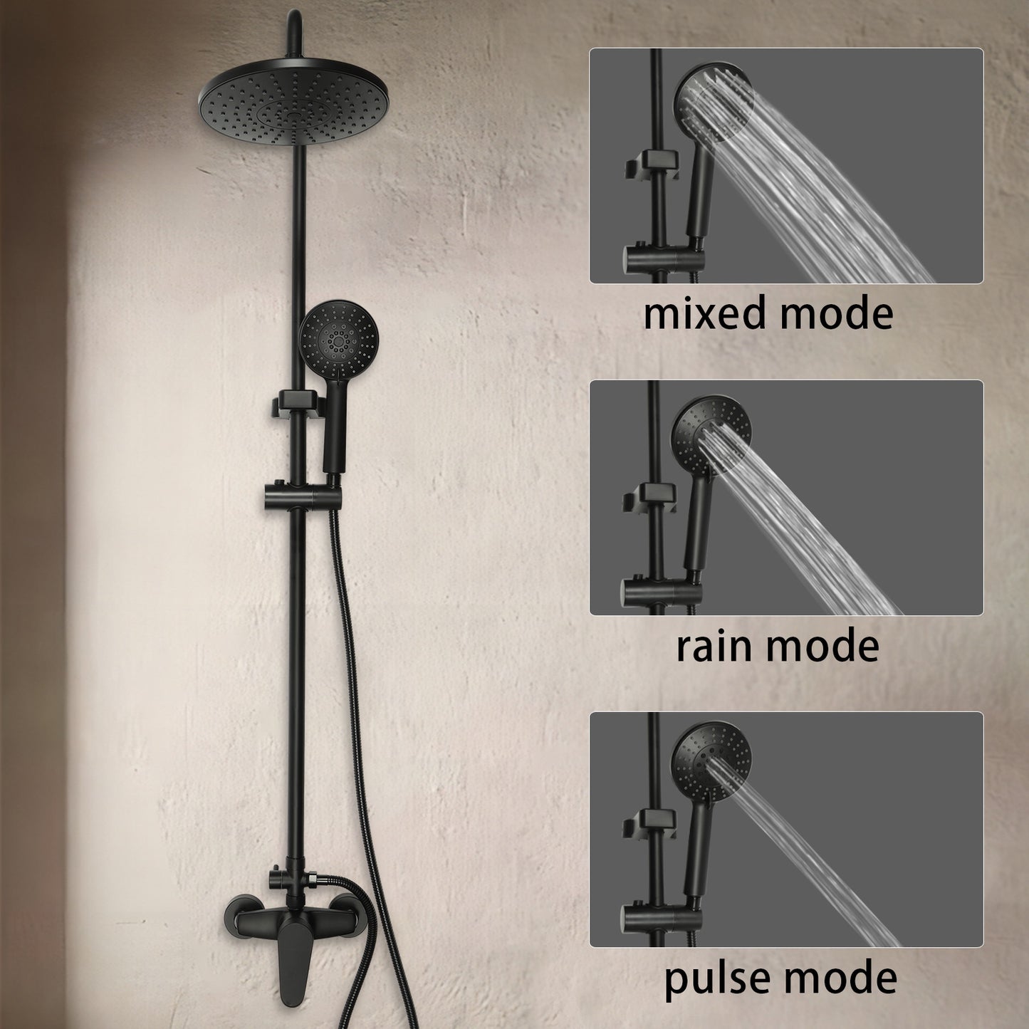 Douchekraan – Doucheset – Mengkraan – Badkraan – Douchegarnituur – Modern Wandmontage – Verstelbare Regendouche – Handdouche – Zwart/Chroom – Eenvoudige Installatie