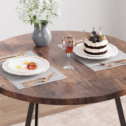 Ronde Eettafelset 2 Personen – Eettafel Rond – Tafel Met Stoelen – Compacte Eettafel – Kleine Eettafelset – Houtlook Tafelblad – Zwart Metalen Onderstel – Ruimtebesparend Ontwerp – Comfortabele Beklede Stoelen