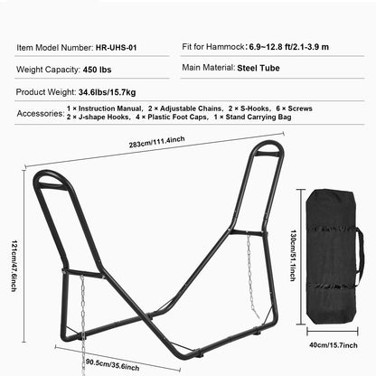 Hangmatstandaard – Hangmat Frame – Staander Voor Hangmat – Stevig Stalen Frame – 110 Inch Variant – Geschikt Voor 2,1-3,9 Meter Hangmatten – Max. Draagkracht 204 kg – Weerbestendig Poedercoating