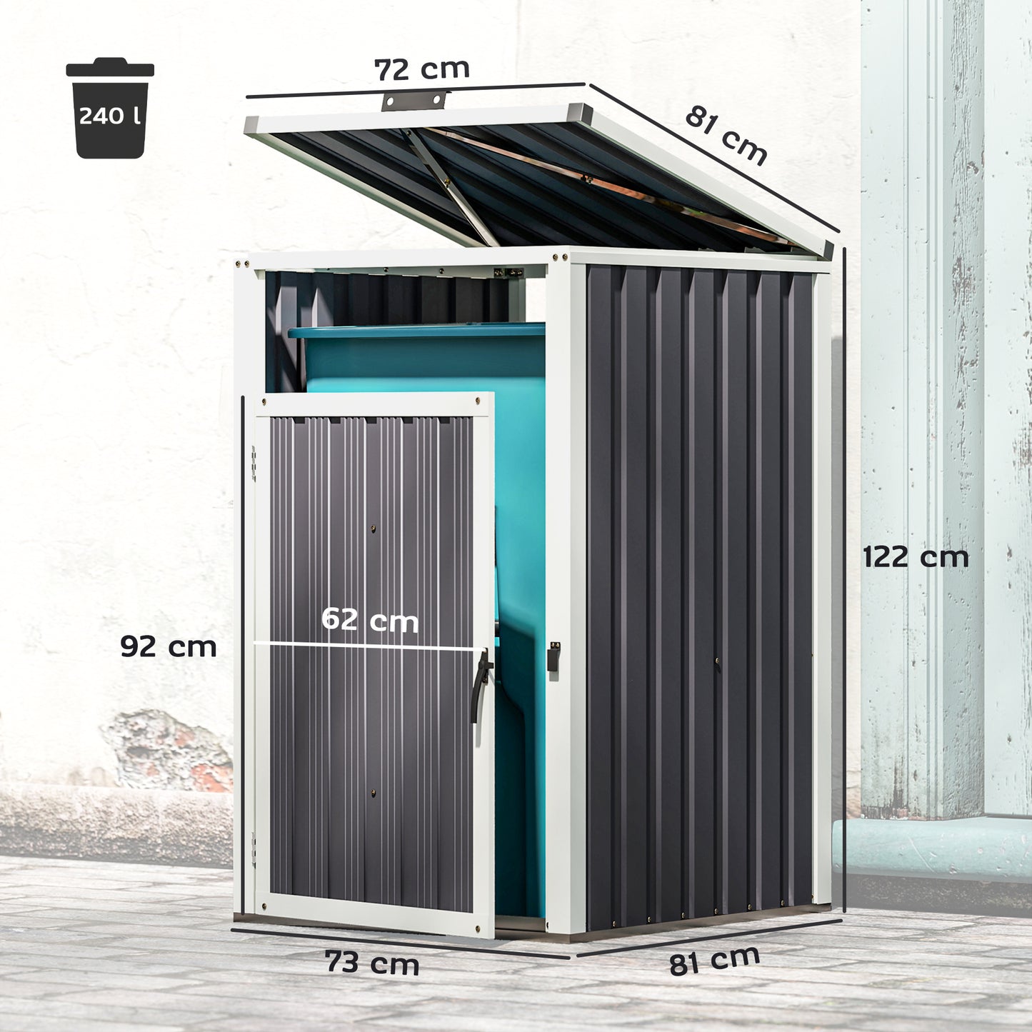 Afvalbak Opbergbox – Afvalcontainer Behuizing – Afvalcontainer Kast – Buitenafvalbak Opbergbox – Afvalbak Schuur – Voor 1x 240L Container – Gegalvaniseerd Staal – Weerbestendig Ontwerp