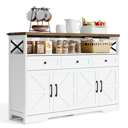 Buffet Sideboard with Storage Space | Coffee Bar with 3 Drawers, Rustic-Style Shelving Unit with Doors, Cabinet with Shelves | Suitable for Kitchen, Living Room, Hallway | Rustic Style in White/Brown