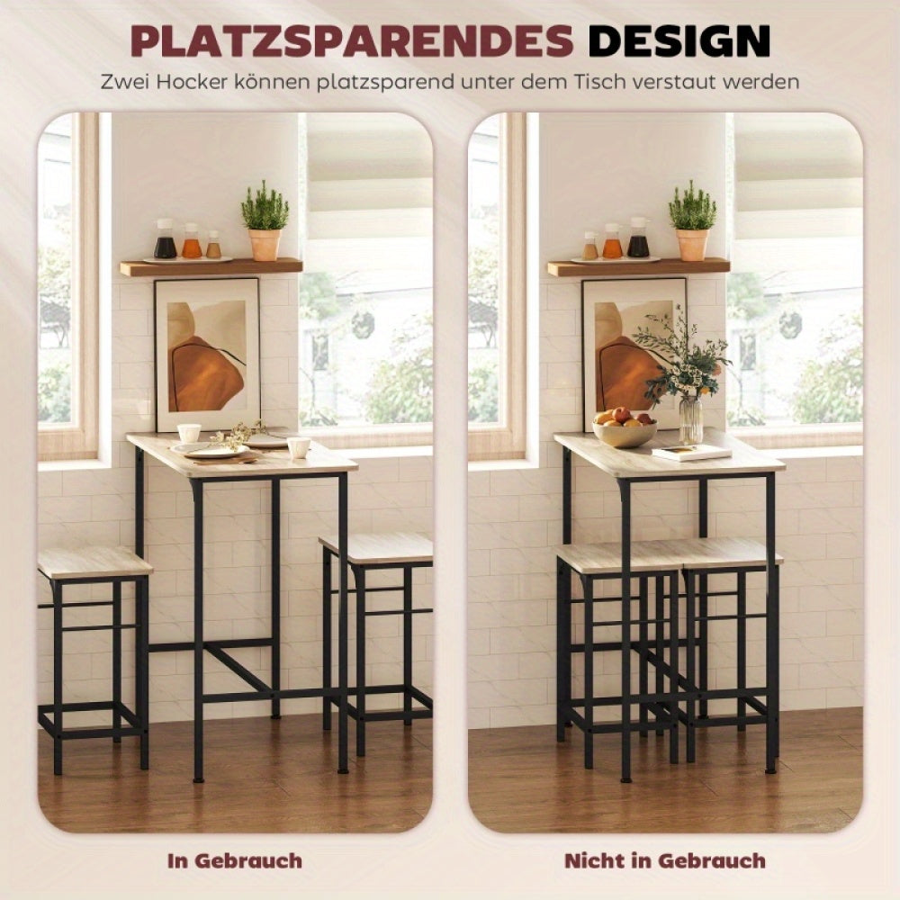 Bartafelset – Bartafel – Barkrukken – Eettafelset – Barkruk Set – Industrieel Design – 80x50x87 cm – Lichtbruine Houtlook Met Zwart Metalen Frame