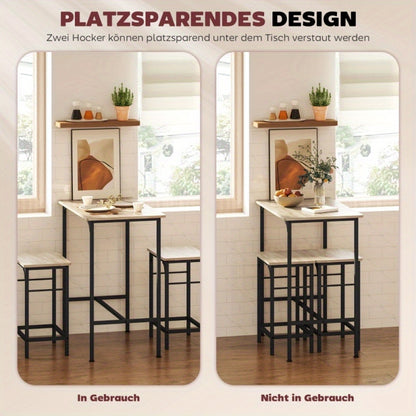 Bartafelset – Bartafel – Barkrukken – Eettafelset – Barkruk Set – Industrieel Design – 80x50x87 cm – Lichtbruine Houtlook Met Zwart Metalen Frame