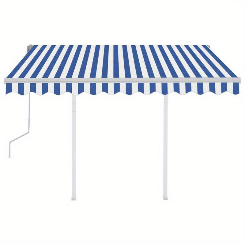 Luifel handmatig uittrekbaar – Zonnescherm – Terrasoverkapping – Balkonluifel – Markies – 3,5x2,5 meter – Duurzaam metaal en textiel – Klassiek blauw-wit design