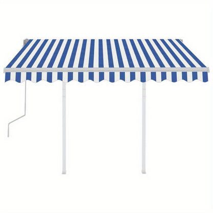 Luifel handmatig uittrekbaar – Zonnescherm – Terrasoverkapping – Balkonluifel – Markies – 3,5x2,5 meter – Duurzaam metaal en textiel – Klassiek blauw-wit design
