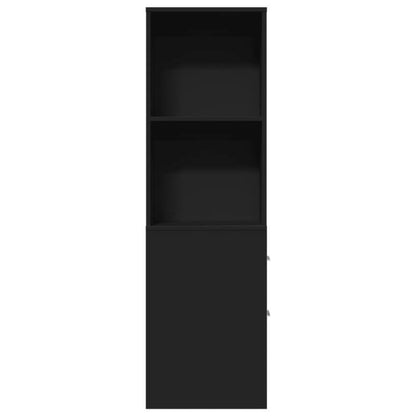 Badkamerkast – Badkamermeubel – Opbergkast – Kolomkast – Opbergmeubel – Smal – Op Wieltjes – Hoogwaardig Hout – 2 Lades & Open Plank – Zwart