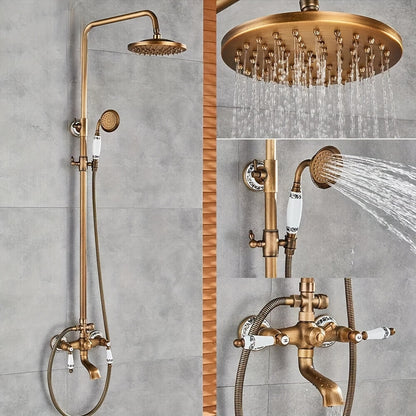 Buitendouche – Tuindouche – Regendouche – Douchekraan – Baduitloop – Antiek Messing – Regendouchekop 20,32 cm – Duurzaam Metalen Materiaal