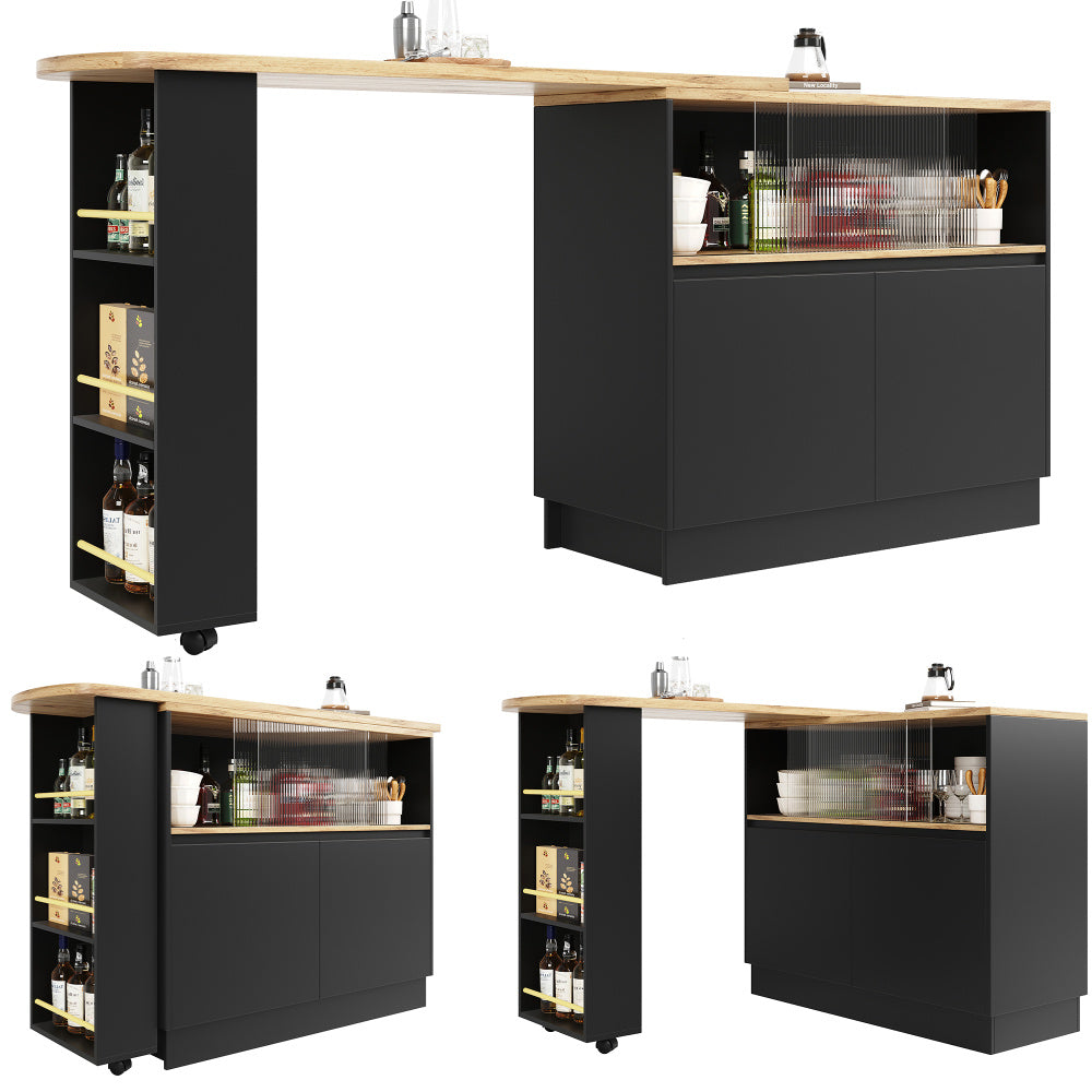Modern 360° Rotating Bar Table with Shelves & Glass - 90x45x100cm Multifunctional Metal Frame, Minimalist Design for Kitchen & Dining Room, Space-Saving Storage Solution, Easy Assembly, No Power Needed, Sleek Finish, Contemp