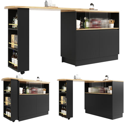 Modern 360° Rotating Bar Table with Shelves & Glass - 90x45x100cm Multifunctional Metal Frame, Minimalist Design for Kitchen & Dining Room, Space-Saving Storage Solution, Easy Assembly, No Power Needed, Sleek Finish, Contemp