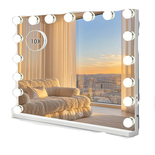 Make-up spiegel – Beautyspiegel – Vergrootspiegel – Verlichte spiegel – Scheerspiegel – 59x52 cm – 17 dimbare LED’s – 3 lichtstanden – USB-aangedreven – Dual mount design