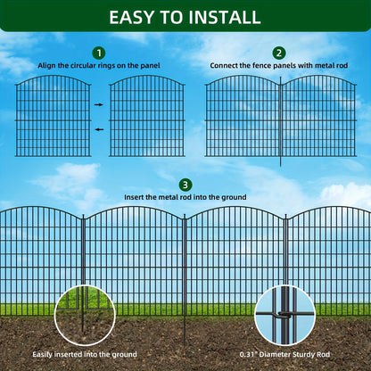 Rustproof Metal Outdoor Garden Fence with Black Frame & Clear Panel Design - Heavy-Duty 73.66x81.28 cm Tall Animal Barrier for Dogs, Rabbits, Landscape Edging & Patio - Easy Assembly with Stakes, Decorative Wire Mesh Fencing