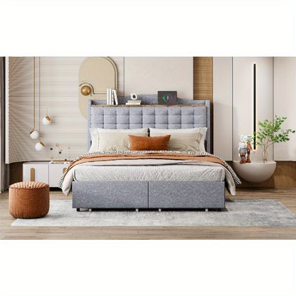 Bedframe – Bed – Bedombouw – Bedstel – Bedbodem – 140x200 cm – Duurzame Niet-Houten Constructie – Gestoffeerd Grijs Linnen