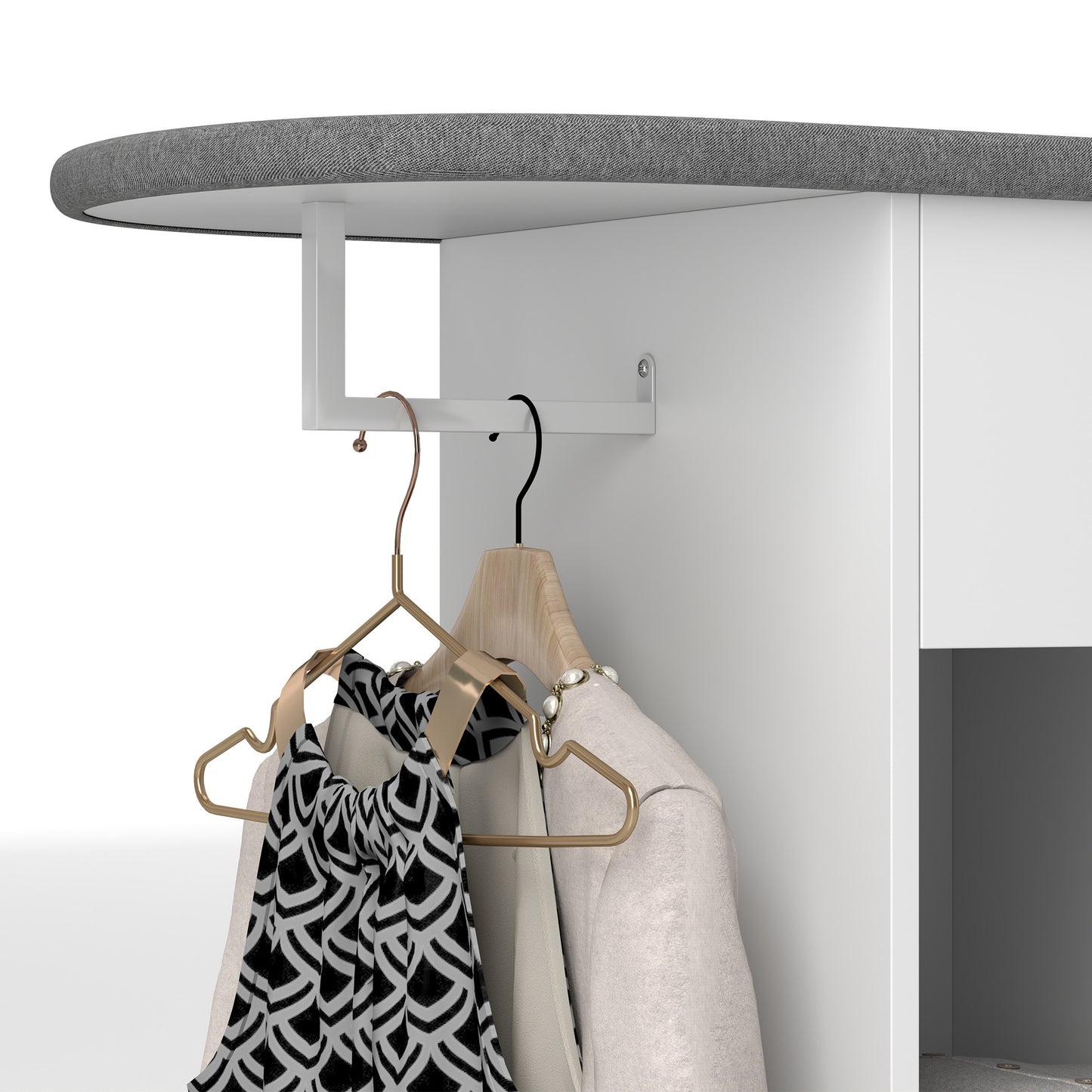Strijkkast – Strijkplank – Strijkstation – Kledingkast – Opbergmeubel – Met Wielen – 125 x 43,5 x 112 cm – Houten Frame – Inclusief Kledinghanger
