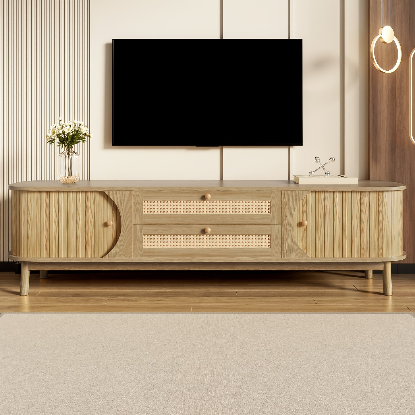 Retro TV-kast – Media Meubel – Tv Meubel – Opbergkast – Dressoir – Bamboe en Riet – Volledig Gemonteerd – Compact & Duurzaam