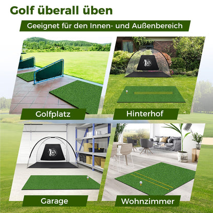 Golfmat – Golf oefenmat – Putting mat – Trainingsmat – Teemat – 6 tee-plaatsen – Inclusief 2 alignment sticks – Realistisch kunstgras – Duurzame EVA constructie – Groen – 152x117 cm