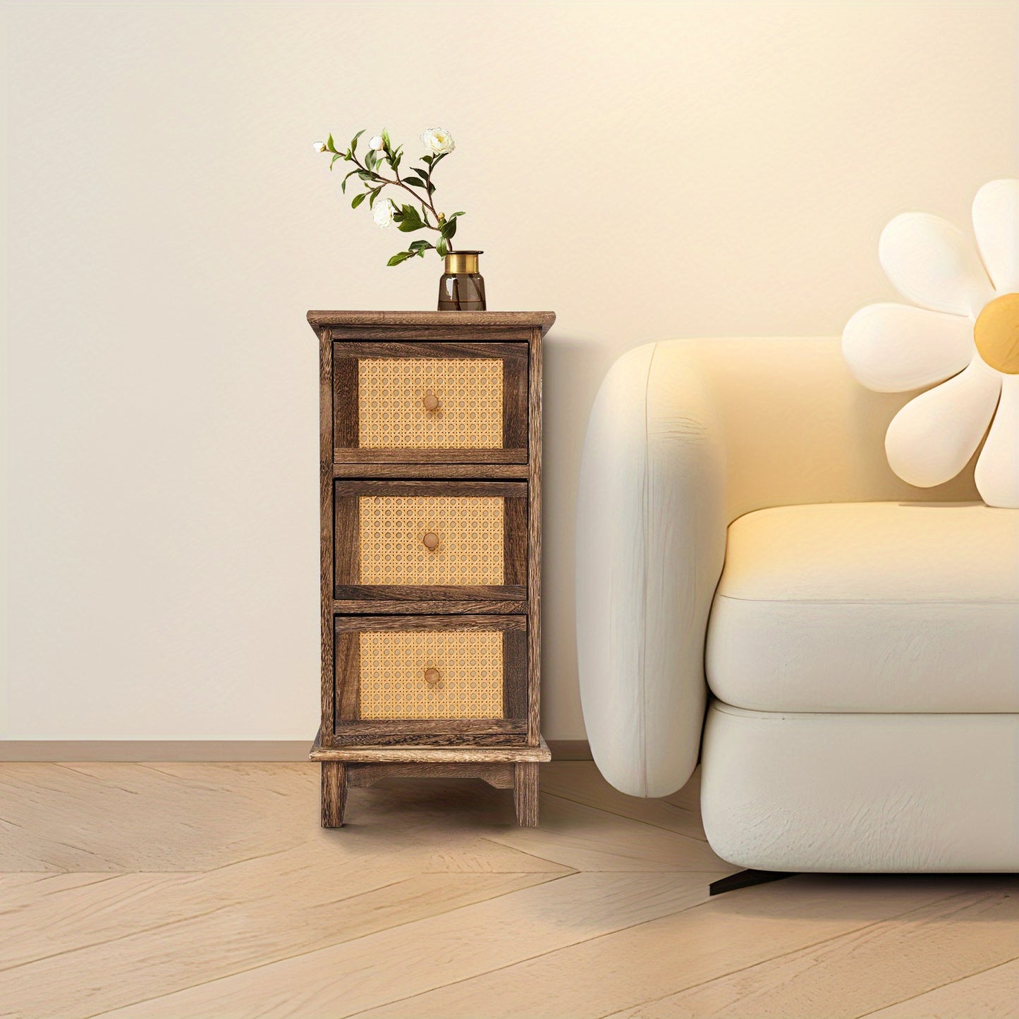 Opbergkast – Opbergmeubel – Ladekast – Kastenrek – Bergkast – 3 Lades – Massief Pauluswood – Donkerbruin Retro Design – Compact Verticaal – Draagvermogen 60 kg