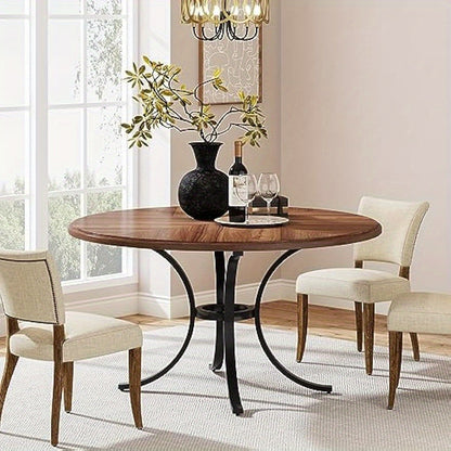 Eettafel – Ronde Tafel – Keukentafel – Eetkamertafel – Tafeltje – 119 cm Diameter – Lichtgrijs Houtlook – Stevig Zwart Metalen Onderstel