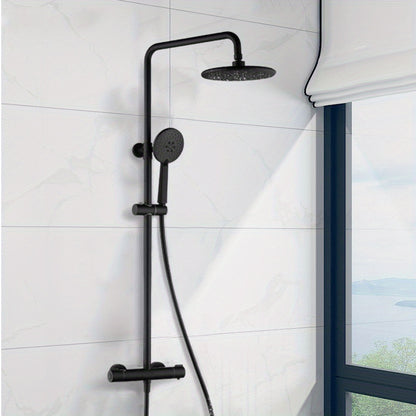 Regendouche Set – Doucheset – Thermostatische Douche – Handdouche – Badkamerkraan – Mat Zwart – Constante Temperatuur – Krasbestendig & Duurzaam Materiaal