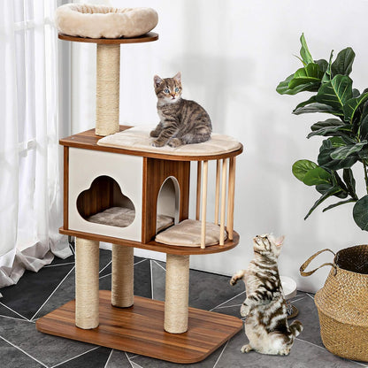 Kattenkrabpaal – Krabmeubel – Klimpaal – Krabton – Kattenhuis – 117 cm Hoog – Wasbare Kussens Bruin