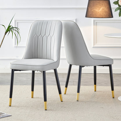 2pcs package chair, modern light gray dining chair with PU leather back cushion and black metal legs, suitable for a variety of scenes such as dining room, kitchen and bedroom., Kitchen Seating, Contemporary Design, Highquali